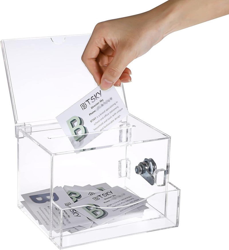 BTSKY Clear Acrylic Suggestion Box With Lock, Donation Box With Sign Holder, Tip Box With Pocket Collection for Voting Locking Mailbox, Removable Sign Slot - Image 1
